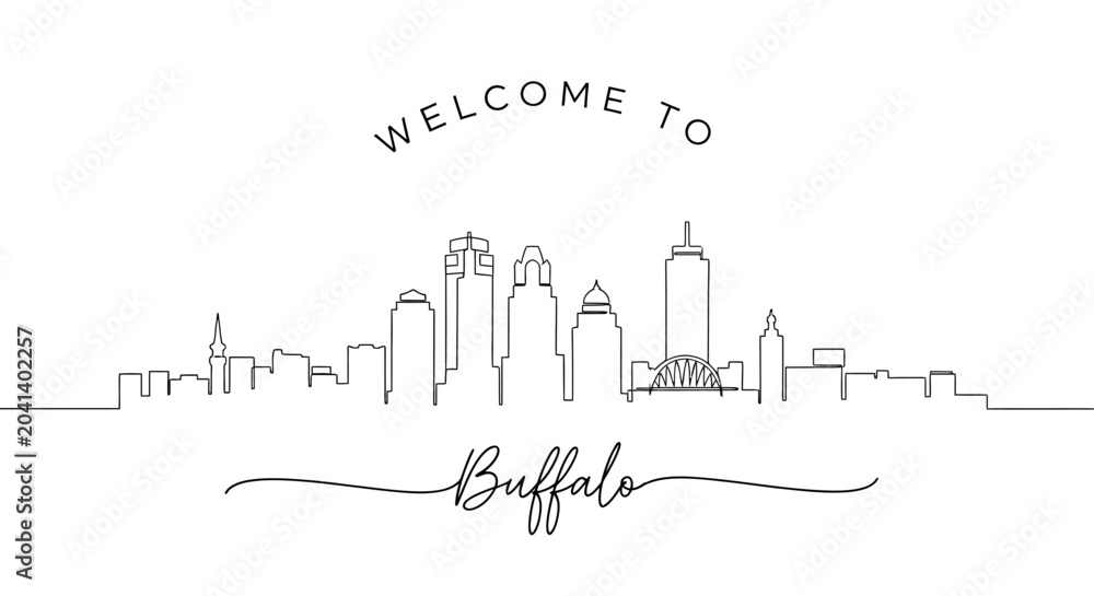 Fototapeta premium Welcome To Buffalo Skyline Line Art - Minimalist Cityscape Vector