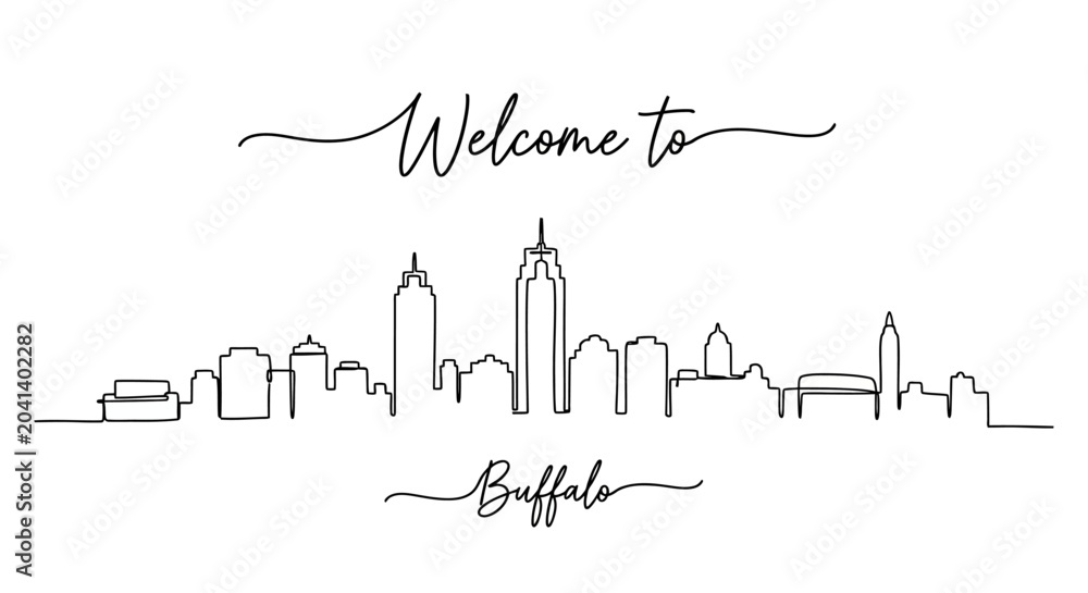 Obraz premium Welcome to Buffalo Skyline, Cityscape Line Drawing, USA Landmark