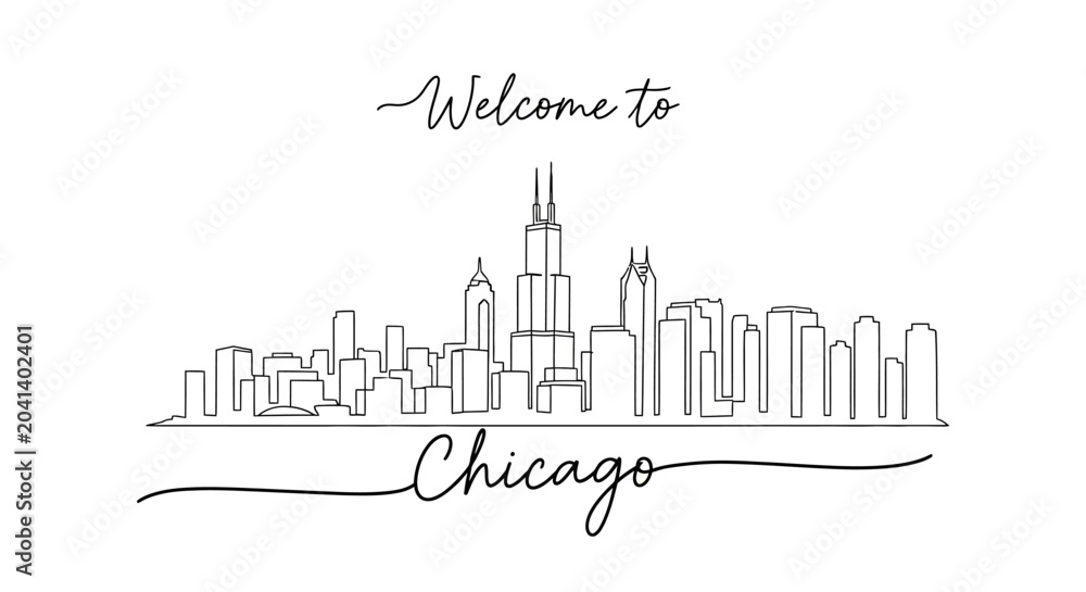 Fototapeta premium Welcome to Chicago Skyline: Minimalist Line Art Illustration