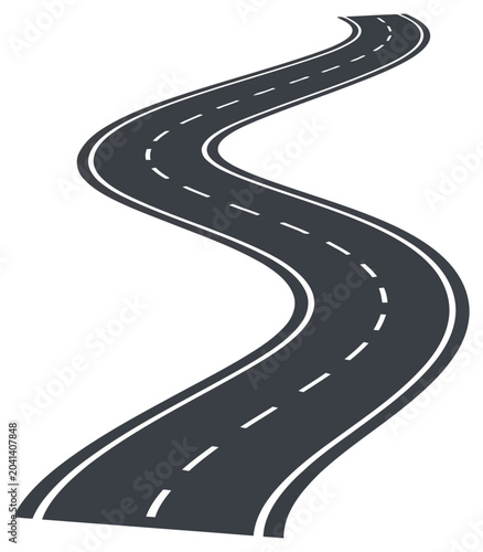 Road flat vector illustration icon featuring curved highway path for travel and transport design