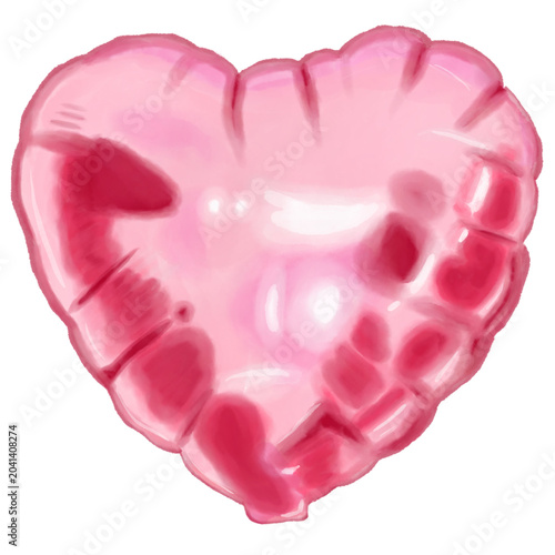 cute pink heart balloon illustration with glossy texture on transparent background 