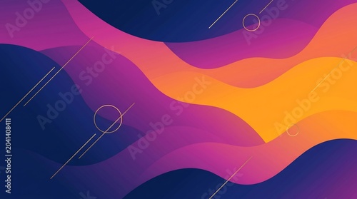 Abstract vibrant liquid wave background with dynamic orange and purple gradients and elegant gold geometric lines