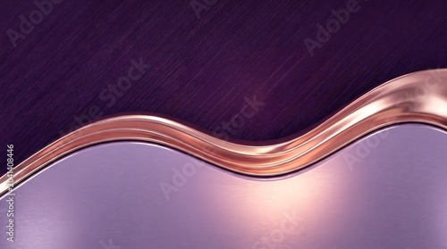 Abstract Luxury Purple and Rose Gold Metallic Background with Elegant Glossy Wave Shapes