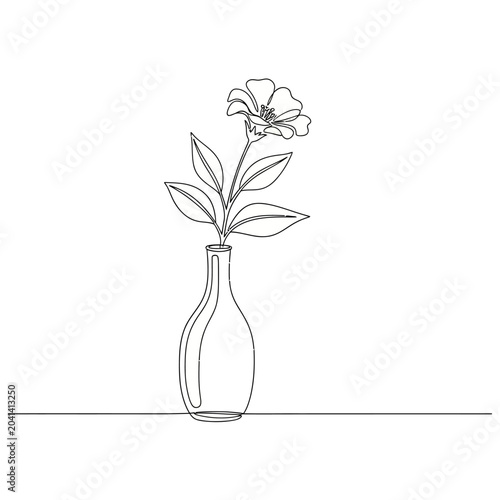 Minimalist flower in a vase line art illustration