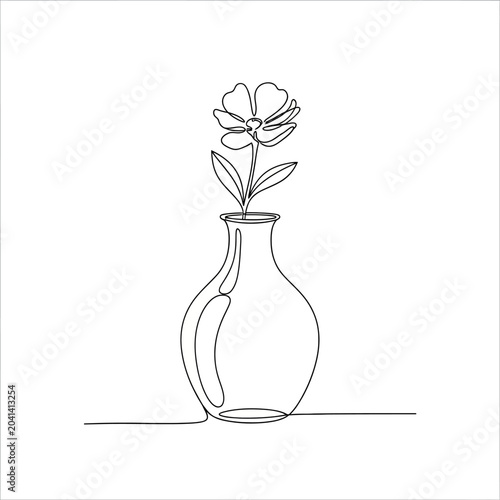Minimalist Flower in Vase Continuous Line Drawing
