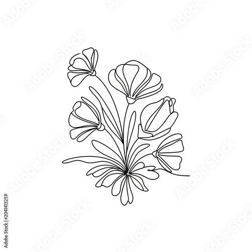 Minimalist Flower Line Art: Delicate Floral Sketch on White Background