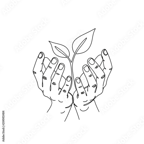 Minimalist hand holding sprout illustration, eco concept