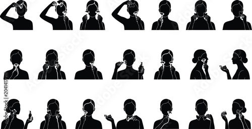 Schilderij op canvas Silhouettes demonstrating various face mask wearing techniques