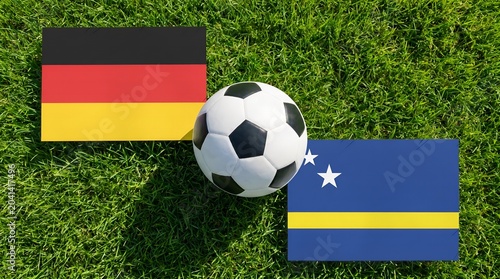 Germany vs Curacao, Soccer Match Concept with National Flags and Football on Green Grass Pitch, 14 June 2026