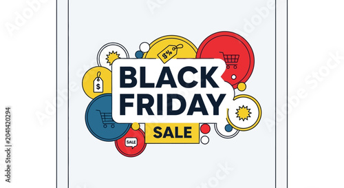 Tableau sur toile Colorful Black Friday Sale Announcement with Icons