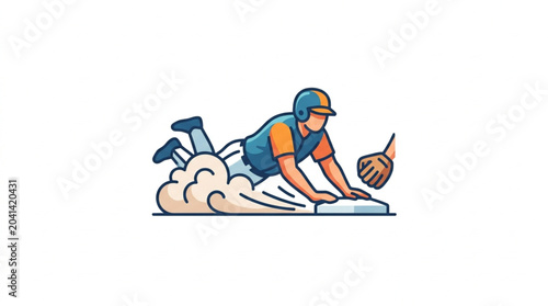 Obraz na płótnie Baseball player sliding into base during a game illustration.
