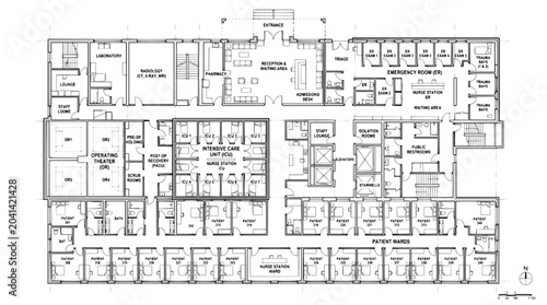 Office Building Floor Plan, Commercial Layout, Architecture Blueprint, Interior Design
