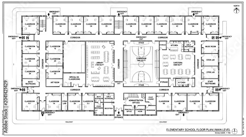 Quadro su tela school Floor plan, office layout, blueprint, architectural drawing, commercial s