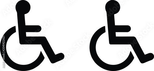 Accessibility icon set two black wheelchair symbols on white background
