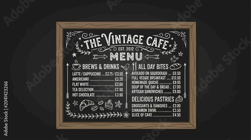 Foto Charming hand-drawn menu design for a vintage style cafe, featuring a delightful
