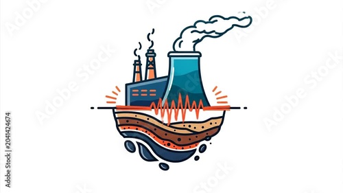Industrial pollution factory emitting smoke into the atmosphere over layers of earth.