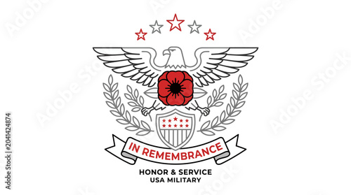 Tableau sur toile Eagle emblem with poppy honoring USA military service