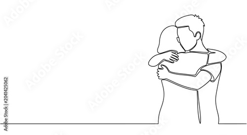 Embracing Couple in Minimalist Line Art Style