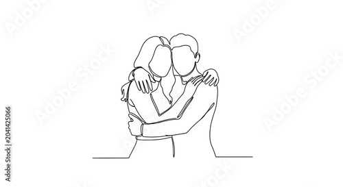 Embracing couple in minimalist line art style