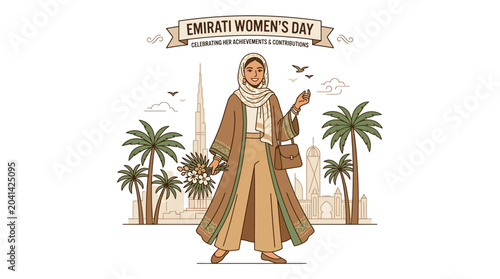 Emirati Woman Celebrating Women's Day in City Landscape