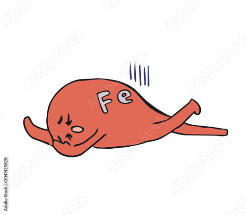 栄養が足りず倒れる鉄分のキャラクター