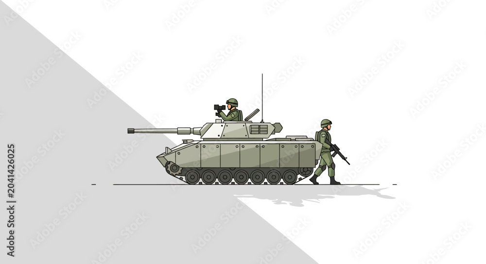 Fototapeta premium Military Armored Tank with Soldiers on Duty Graphic