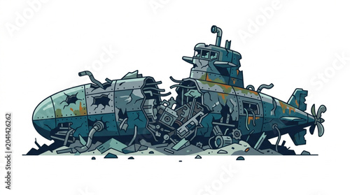 Foto Broken Submarine Wreckage Illustration.