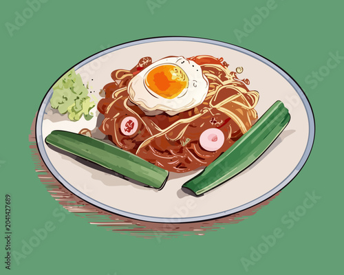 Foto Delicious fried rice bowl with perfectly sunny side up egg green onions and - Ve