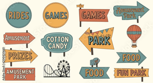Photos Colorful Amusement Park Directional Signs.