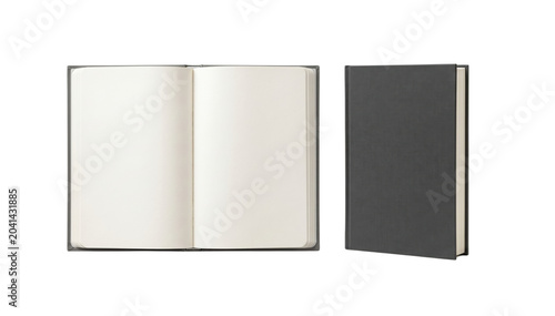 Photos Open blank notebook and closed hardcover book, isolated on transparent backgroun