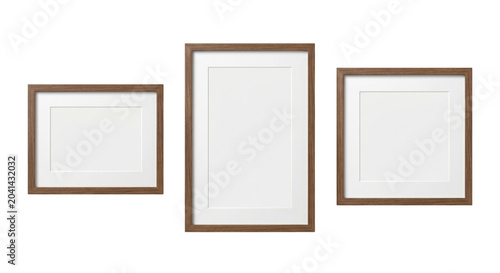 Принти на полотні Empty wooden picture frames with white matting, isolated on transparent backgrou