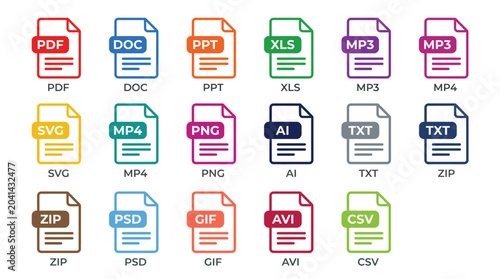 Collection of colorful file format icons