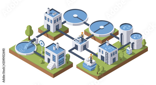 Canvas Print Isometric Water Treatment and Purification Plant System.