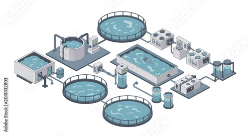 Foto Isometric Water Treatment Plant with Tanks and Filtration Systems