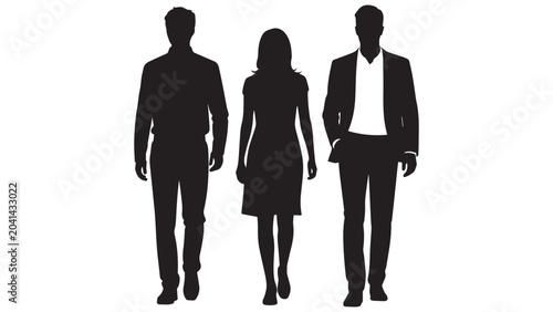 Diverse corporate business team citizens standing in a group photo, full-body silhouettes