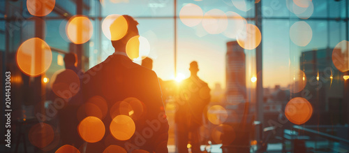 Creative Business people during Meeting with Warm Sunset Light and Cinematic Lens Flare
