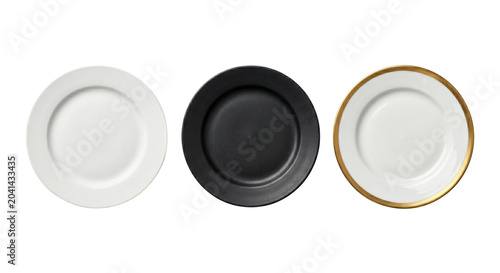 Obraz na plátně Empty ceramic and porcelain plates top view, isolated on transparent background