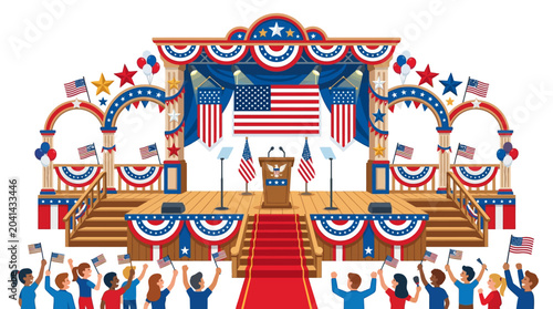 Tableau sur toile Festive political stage with crowd and decorations