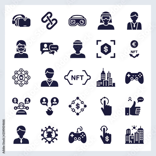 Set of digital icons for technology and finance on a white background