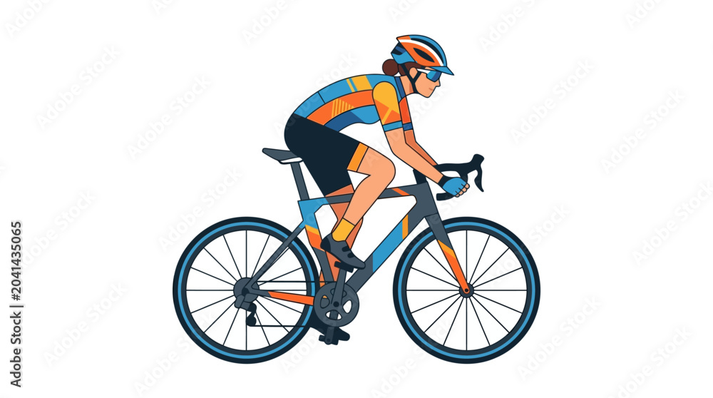 Obraz premium Cyclist on Road Bike: Cartoon Illustration, Sport Concept