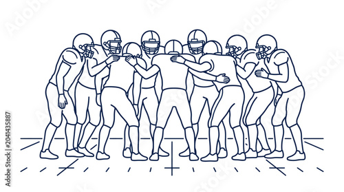 Obraz na płótnie Football players huddling on the field strategizing