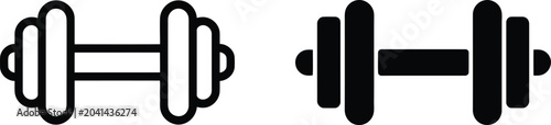 Dumbbell icon set linear and solid styles for fitness and weightlifting applications