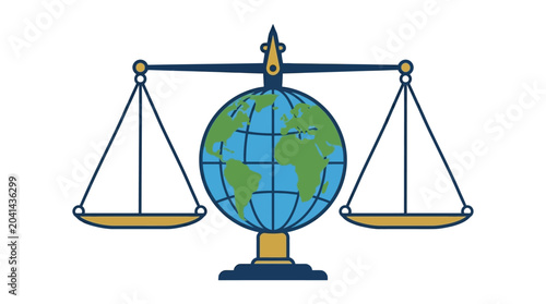 Photos Globe balanced on scales representing global justice