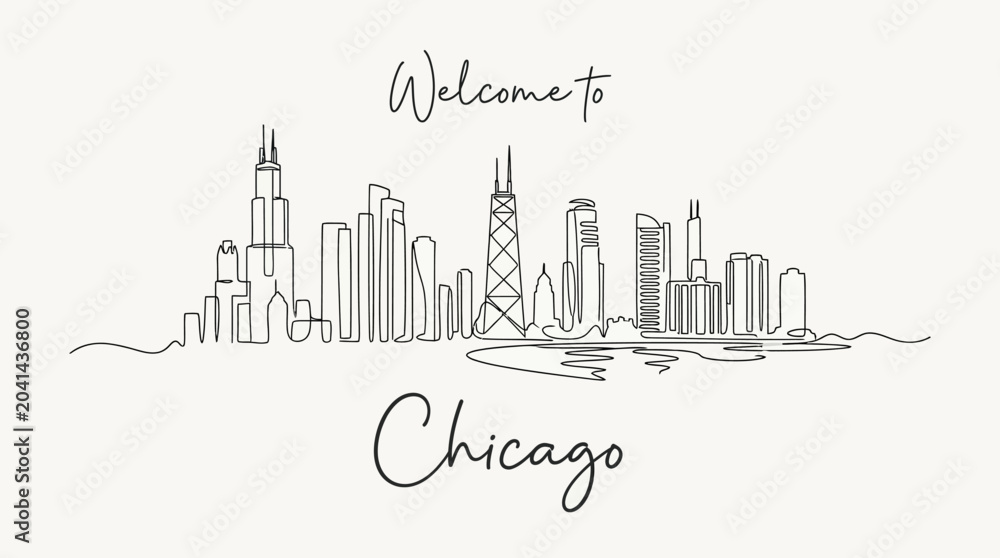 Fototapeta premium Chicago Skyline Illustration: Welcome to Cityscape Art
