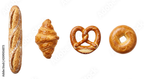 Fotografía Assorted fresh baked bakery breads row, isolated on transparent background