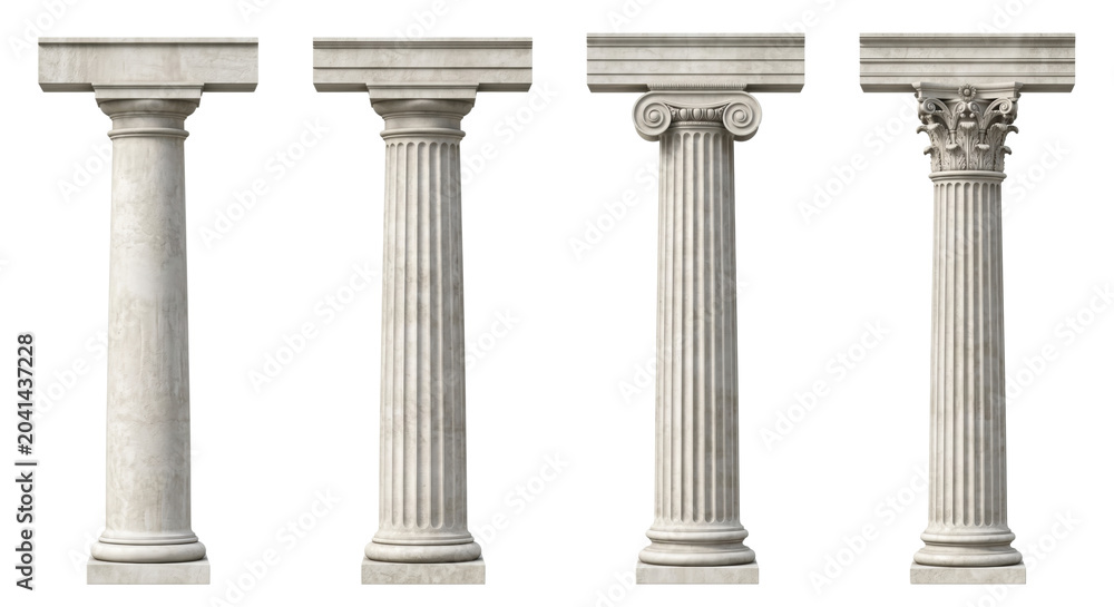 Naklejka premium Classic architectural stone columns with lintel crossbeams, isolated on transparent background