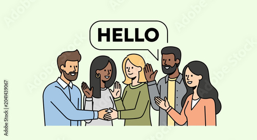 Fotografi Group of Friends Greeting Each Other with a Smile