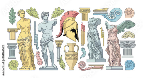 Фотография Ancient Greek Statues and Artifacts Display.