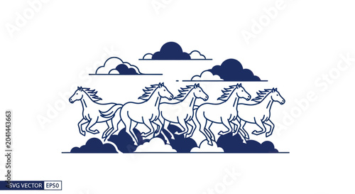 Photos Galloping Horses in Dark Blue Silhouette.
