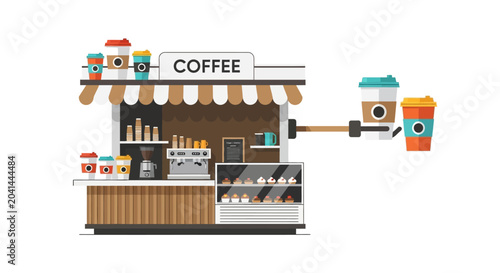 Coffee Shop Illustration: Minimalist Cafe with Drinks & Desserts